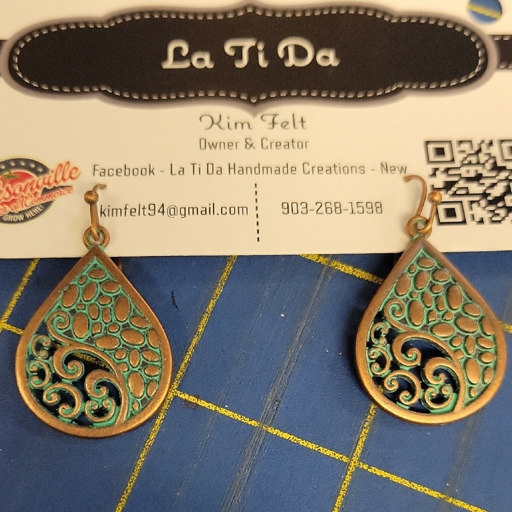 Turquoise Aged Copper Teardrop Earrings